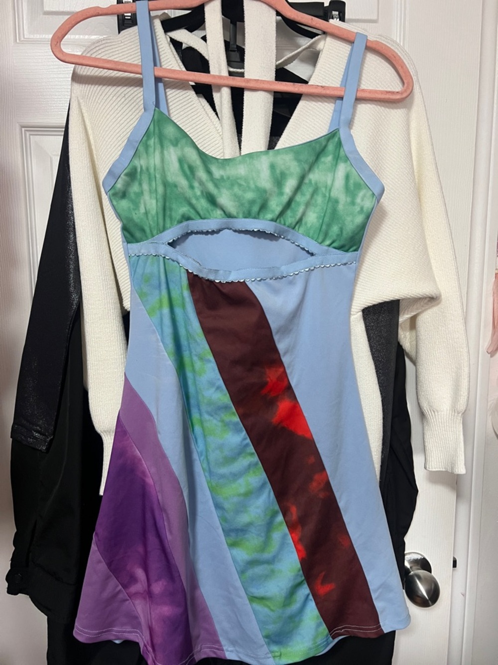 Multi-Color Tie-Dye Panel Slip Dress - Light Blue & Green 13 going on 30 dress